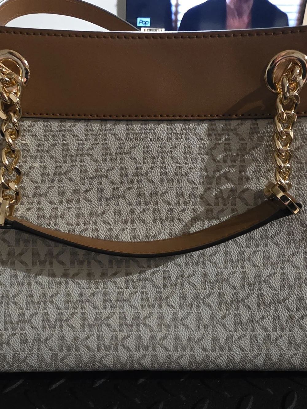 NWOT Michael Kors Beige Signature Tote with Brown Trim and Gold Hardware